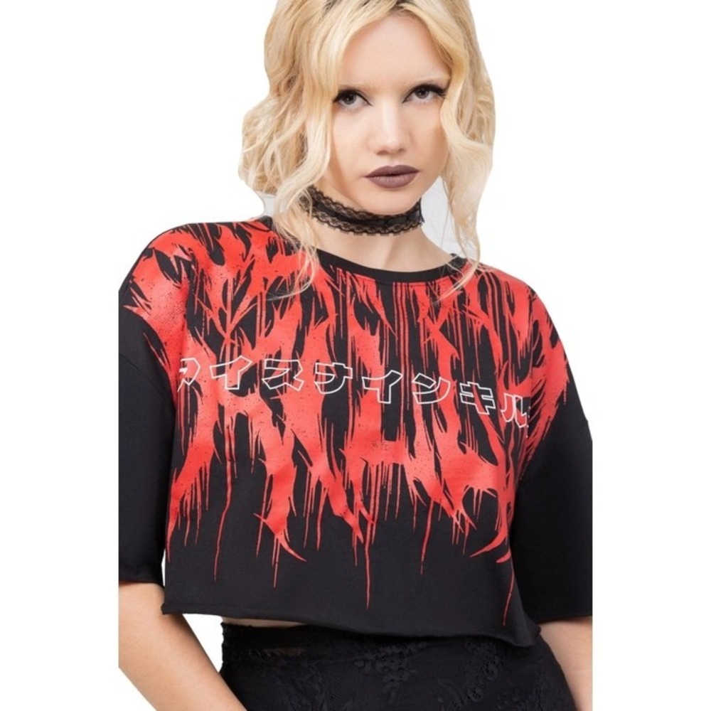 Killstar X Ice nine kills cropped ink logo top black red graphic lose fit